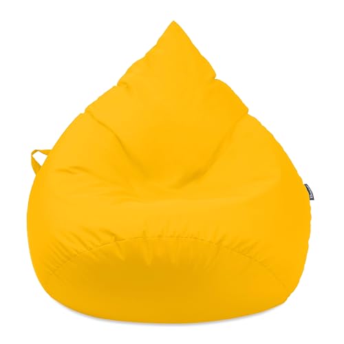 Droplet-Lounge Tropfenform Sitzsack mit Füllung | für Kinder Erwachsene | Indoor & Outdoor geeignet | Wasser-& Schmutzabweisend | Sitzkissen Bodenkissen Beanbag (XXL Durchmesser 80 cm, Gelb) von BuBiBag