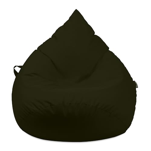 Droplet-Lounge Tropfenform Sitzsack mit Füllung | für Kinder Erwachsene | Indoor & Outdoor geeignet | Wasser-& Schmutzabweisend | Sitzkissen Bodenkissen Beanbag (XXL Durchmesser 80 cm, Khaki) von BuBiBag