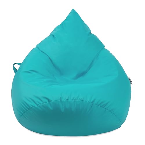 Droplet-Lounge Tropfenform Sitzsack mit Füllung | für Kinder Erwachsene | Indoor & Outdoor geeignet| Wasser-& Schmutzabweisend | Sitzkissen Bodenkissen Beanbag (XXL Durchmesser 80 cm, Türkis) von BuBiBag