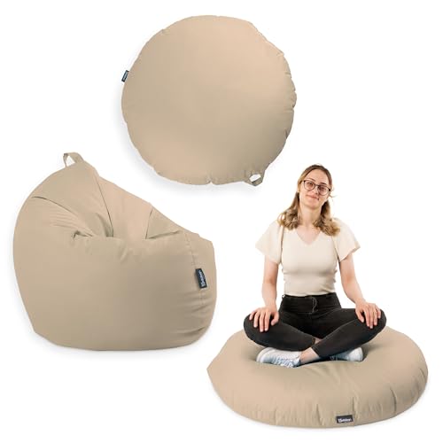 Premium 2-in-1 Sitzsack mit Füllung für Kinder & Erwachsene | Outdoor & Indoor | Sitzkissen Bodenkissen | Spielen & Entspannen | Wasser- und schmutzabweisend (Beige, 145 cm) von BuBiBag