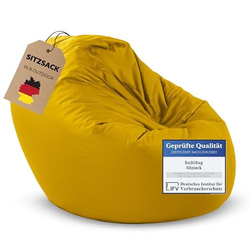 BuBiBag Sitzsack für Kinder und Jugendliche - Indoor Outdoor Bodenkissen, Sitzkissen oder als Gaming Sitzsack, geliefert mit Füllung (100 cm Durchmesser, gelb) von BuBiBag