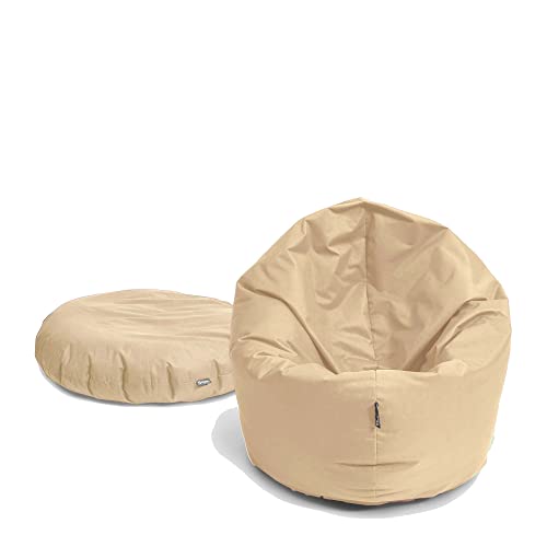 BuBiBag Sitzsack für Kinder und Jugendliche - Indoor Outdoor Bodenkissen, Sitzkissen oder als Gaming Sitzsack, geliefert mit Füllung (100 cm Durchmesser, beige) von BuBiBag