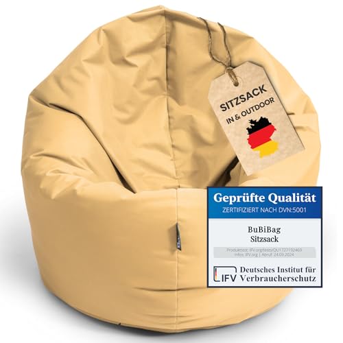 BuBiBag Sitzsack für Kinder und Jugendliche - Indoor Outdoor Bodenkissen, Sitzkissen oder als Gaming Sitzsack, geliefert mit Füllung (100 cm Durchmesser, beige) von BuBiBag