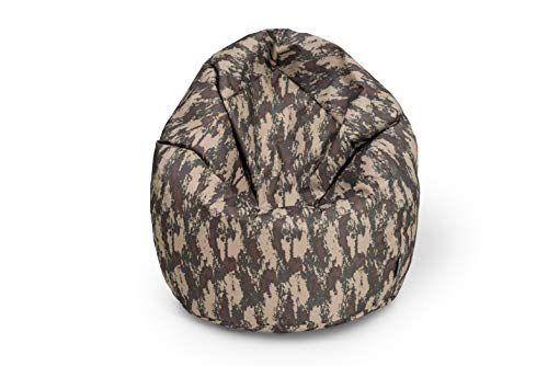 BuBiBag Sitzsack für Kinder und Jugendliche - Indoor Outdoor Bodenkissen, Sitzkissen oder als Gaming Sitzsack, geliefert mit Füllung (100 cm Durchmesser, Camouflage) von BuBiBag