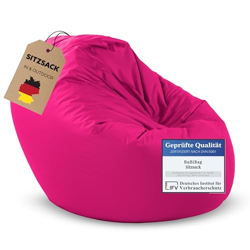 BuBiBag Sitzsack für Kinder und Jugendliche - Indoor Outdoor Bodenkissen, Sitzkissen oder als Gaming Sitzsack, geliefert mit Füllung (100 cm Durchmesser, pink) von BuBiBag