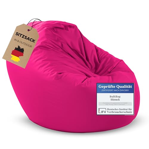 BuBiBag Sitzsack für Kinder und Jugendliche - Indoor und Outdoor Sitzkissen oder als Gaming Sitzsack, geliefert mit Füllung (100 cm Durchmesser, pink) von BuBiBag