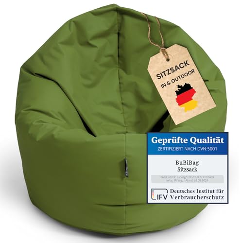 BuBiBag Sitzsack für Erwachsene -Indoor Outdoor XL Sitzsäcke, Sitzkissen oder als Gaming Sitzsack, geliefert mit Füllung (125 cm Durchmesser, Khaki) von BuBiBag