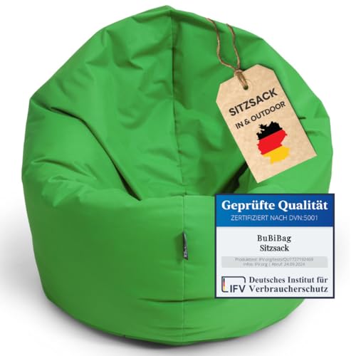 BuBiBag 2in1 Sitzsack Sitzkissen mit Füllung |XX- Large Ø: 145 cm, Apfelgrün | Indoor & Outdoor Beanbag| Geeignet für Kinder Innen- & Außenbereich Kinderzimmer| Wasser- & Schmutzabweisend Wetterfest von BuBiBag