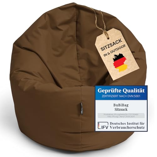 BuBiBag XXL Sitzsack, Riesensitzsack für Erwachsene - XXL Sitzsäcke, Sitzkissen oder Gaming Sitzsack, geliefert mit Füllung (145 cm Durchmesser, braun) von BuBiBag