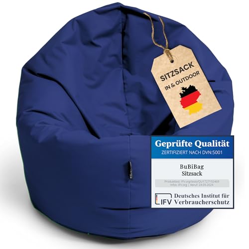 BuBiBag XXL Sitzsack, Riesensitzsack für Erwachsene - XXL Sitzsäcke, Sitzkissen oder Gaming Sitzsack, geliefert mit Füllung (145 cm Durchmesser, dunkelblau/Marine) von BuBiBag