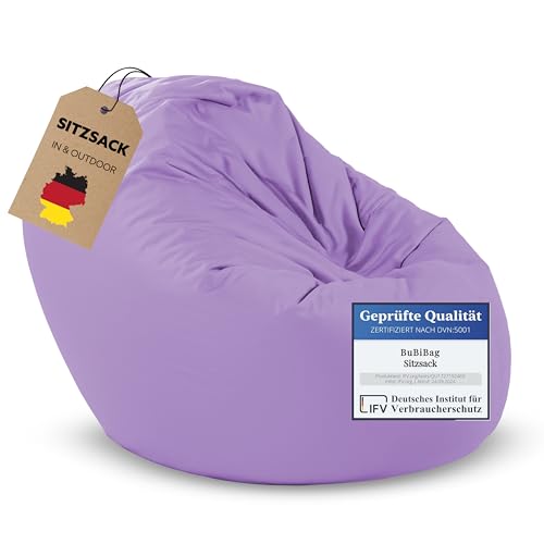BuBiBag Sitzsack für Erwachsene -Indoor Outdoor XL Sitzsäcke, Sitzkissen oder als Gaming Sitzsack, geliefert mit Füllung (125 cm Durchmesser, Flieder) von BuBiBag