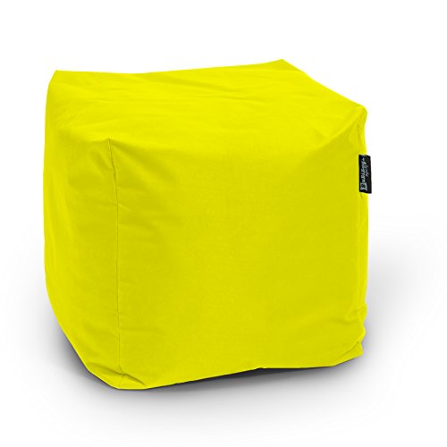 BuBiBag Sitzpouf für Outdoor Sitzsack, Fußhocker ideal für Gaming Sitzsäcke, Wetterfest, Outdoor Pouf (45x45x45cm, Gelb) von BuBiBag