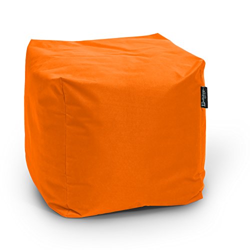 BuBiBag Sitzpouf für Outdoor Sitzsack, Fußhocker ideal für Gaming Sitzsäcke, Wetterfest, Outdoor Pouf (45x45x45cm, Orange) von BuBiBag