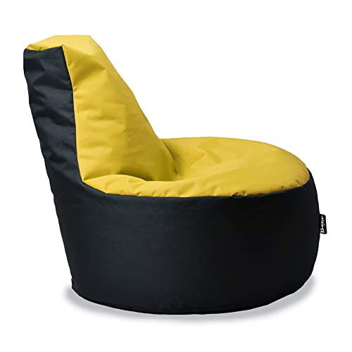 BuBiBag Gamer Sitzsack, Lounge Sessel, Gaming Sitzsäcke, Indoor & Outdoor Kissen für Kinder und Erwachsene (Gelb-Schwarz;Ø:80cm) von BuBiBag
