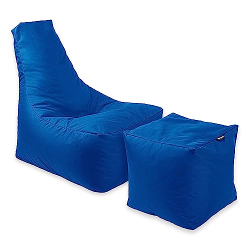 BuBiBag Calm Sitzsack mit Hocker - Gaming Sitzsack für Kinder & Erwachsene - Bean Bag auch für Outdoor Nutzung geeignet - Sitzpouf & Griff (Blau) von BuBiBag
