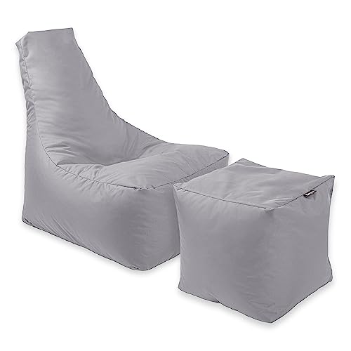 BuBiBag Calm Sitzsack mit Hocker - Gaming Sitzsack für Kinder & Erwachsene - Bean Bag auch für Outdoor Nutzung geeignet - Sitzpouf & Griff (Grau) von BuBiBag