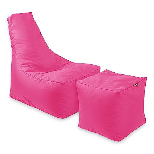 BuBiBag Calm Sitzsack mit Hocker - Gaming Sitzsack für Kinder & Erwachsene - Bean Bag auch für Outdoor Nutzung geeignet - Sitzpouf & Griff (Pink) von BuBiBag