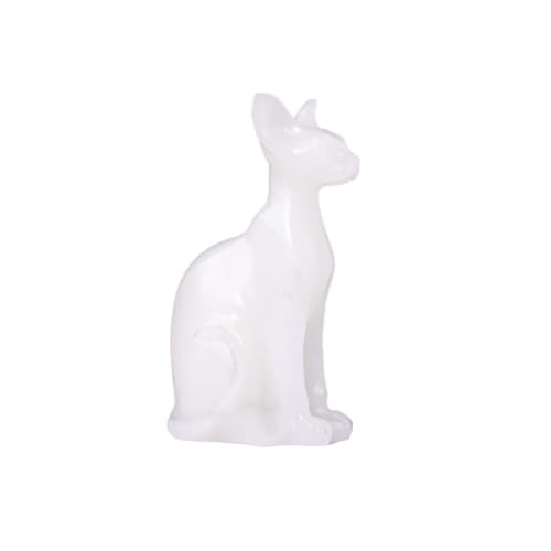 BuNiQ Natürliche Edelstein-Kristallquarz-Katze, geschnitzt, Katzentier, Kunsthandwerk, Kristallskulptur, Geschenke, Heimdekoration, Reiki-Heilstein (Color : White Jade) von BuNiQ