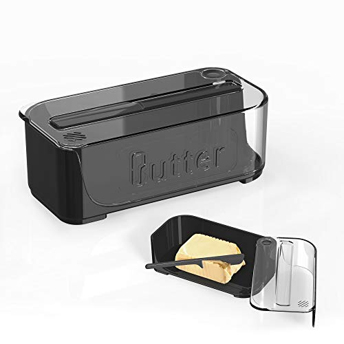Butterdose mit Deckel und Messer, Butterbehälter mit 180° drehbarem Klappdeckel, Butterbehälter für Arbeitsplatte oder Kühlschrank, Kunststoff-Butterhalter, BPA-frei, gefriergeeignet, Handwäsche von BuRuiJi