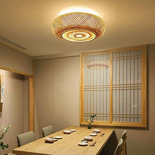 Decken Led Deckenlampe Retro Vintage Rattan Bambus Lampe Wohn-Zimmer LüSter E27 Hand-Woven Cafe Wohn-Ess Beleuchtung Deckenleuchte Rustikal Deckenlamp Wohnzimmer Dekor Kreative Kronleuchter 40Cm von BuRuiYoten