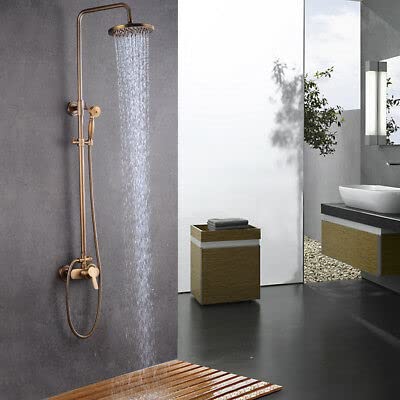 Dusche Set Badewannenset Duschkopf Wasserhahn Bronze Nostalgie Duschsystem Handbrause Duscharmatur Bad Duschset Kupfer Mit Kupfer+Edelstahl Shower Dusch Armatur Regendusche Antik Wand Mischbatterie von BuRuiYoten