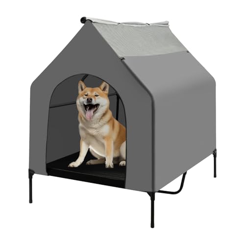 Erhöhtes Hundebett Hundebett für draußen Haustierhaus mit abnehmbarem Deckel Erhöhtes Hundebett mit Baldachin Haustierbett Hundeliege Outdoor mit Dach Atmungsaktiv Taftstoff für Camping Grau Erhöhtes Hundebett Hundebett für draußen Haustierhaus mit abnehmbarem Deckel Erhöhtes Hundebett mit Baldachin Haustierbett Hundeliege Outdoor mit Dach Atmungsaktiv Taftstoff für Camping Grau von BuRuiYoten