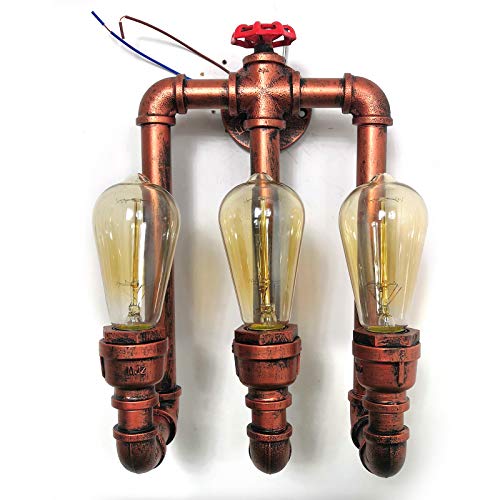 Retro Rostig Wandleuchte Eisenrohr Wasserrohr Wandlampe Wand Lampe Industrielampe Licht Vintage Metall Dekor Industrie E27 Wasser Rohr Wandleuchten FüR Industrial Beleuchtung Water Pipe Light/220V (E) von BuRuiYoten