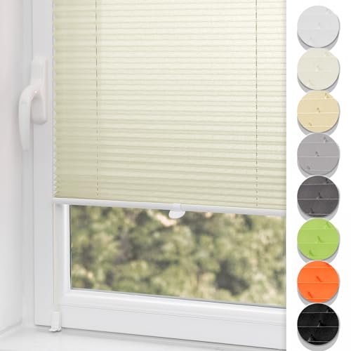 Plisseerollo ohne Bohren Klemmfix 115x130cm(BxH) Beige Jalousie Sonnenschutz Easyfix Faltrollo Lichtdurchlässig Rollo für Fenster & Tür von Buseu