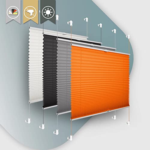 Plisseerollo ohne Bohren Klemmfix 45x120cm(BxH) Orange Jalousie Sonnenschutz Easyfix Faltrollo Lichtdurchlässig Rollo für Fenster & Tür von Buseu