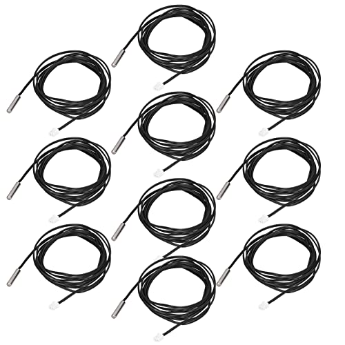 10 Stück Temperaturfühler 5K-100K ohm -25℃ bis 125℃ Temperatursensor NTC Temperatursonde Thermistoren Sensor Zylindrischer Anschlusskopf, 2 Meter Kabellänge(10K B3950) von Buachois
