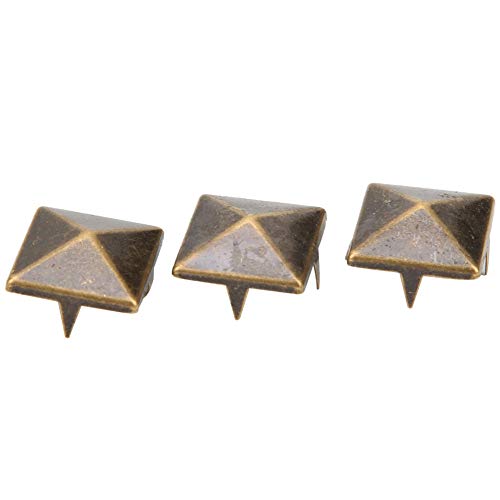 100 Stück Pyramiden Quadrat Nieten 15mm Bronze Messing 4 Krallen Punk Nieten Spitzennieten Deko Metall Vierkantnieten für Schuhe, Taschen, Leder, Kleidung, Handtasche von Buachois