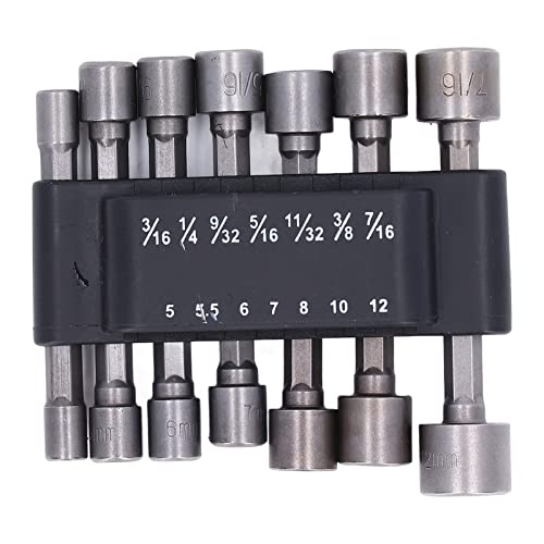 14 Stück Stecknuss Set, Steckschlüssel Stecknuss Bit Adapter 5-12mm 1/4 Zoll Sechskantschaft Innensechskant für Handbohrmaschinen, Kraftbohrmaschinen, Kraftschrauber von Buachois