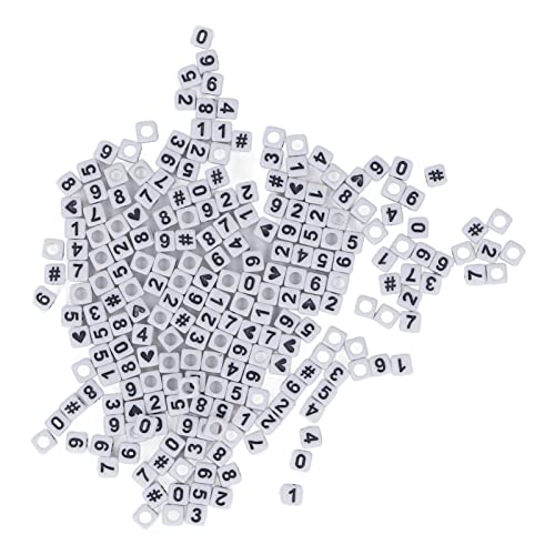 300 Stück Lochperlen 7 x 7 mm Weißes Quadrat Gemischte Acryl Zahlen Abstandsperlen Zufallszahl Lose Perlen für DIY Schmuckherstellung, Armbänder von Buachois