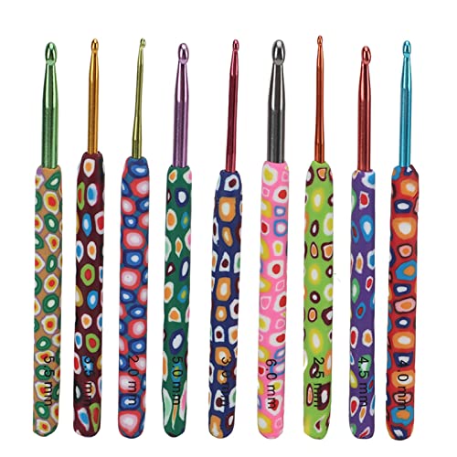 9 teiliges Häkelnadel Set, 2-6mm Aluminium Bunte Stricknadeln mit Weicher Ergonomischer Griff Weben Strickhaken Grip Häkeln Stricken Nadeln Kit für Mütter und Mädchen von Buachois