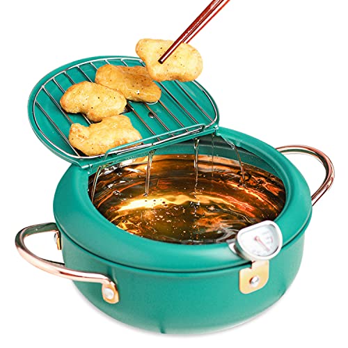 Fritteuse mit Öl mit Kaltzonen Technologie 2200ml Edelstahl Japanischen Stil Tempura Fritteusen mit Thermometer und Öl Abtropfgestell Klein Fryer für Pommes Frites, Fisch und Knuspriges Fleisch von Buachois