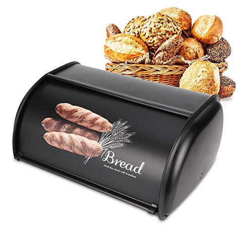 Brotkasten Brotkasten 34 x 23 x 14,5 cm Edelstahl Brot Aufbewahrungsbox Halbkreis Brot Box für Küche Restaurant Cafe und Bäckerei(Schwarz) von Buachois