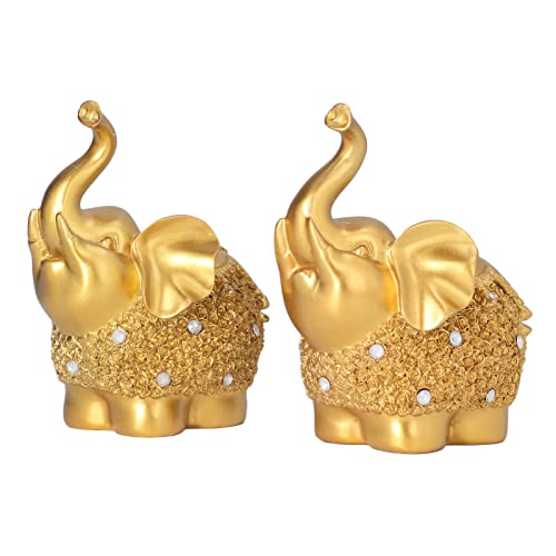 Buachois 1 Paar Deko Elefanten Figuren Gold 14cm Kleine Harz Feng Shui Elephant Statue Oriental Elefant Skulptur Reichtum Gluecksbringer Figur für Home Büro Dekoration von Buachois