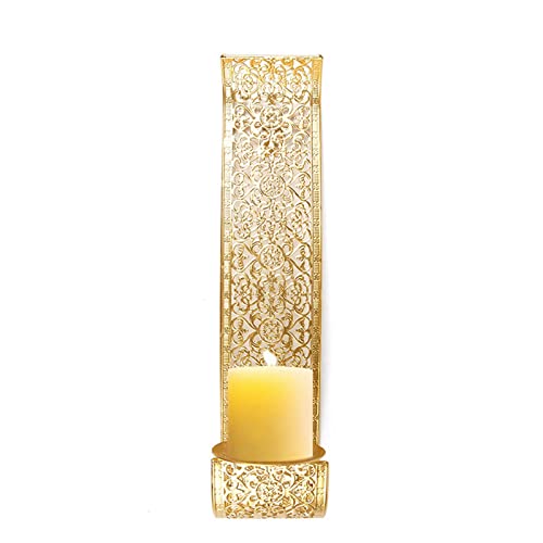 Wand Kerzenhalter 38 x 13 cm Teelichthalter Wandkerzenhalter Gold Hohl Geschnitzt Eisen Kerzenständer Deko Wandkonsole für Hochzeit Schlafzimmer Home Dekoration von Buachois