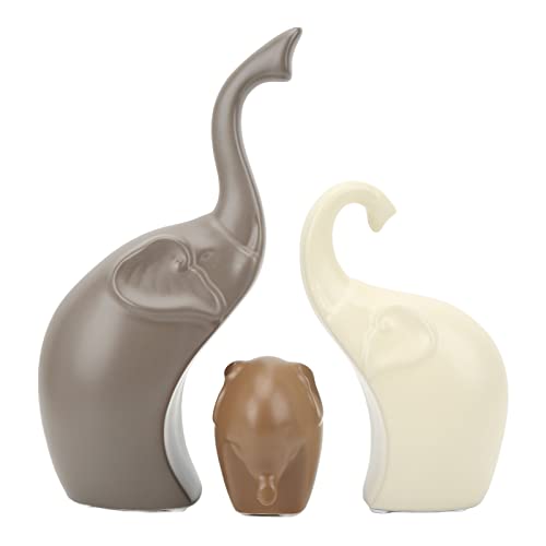 3 Stück Keramik Elefanten Figur Deko, 23cm Helle Farbe Moderner Stil Porzellan Elefant Statue, Feng Shui Reichtum Viel Glück Elephant Skulptur Wohnzimmer Dekoration von Buachois