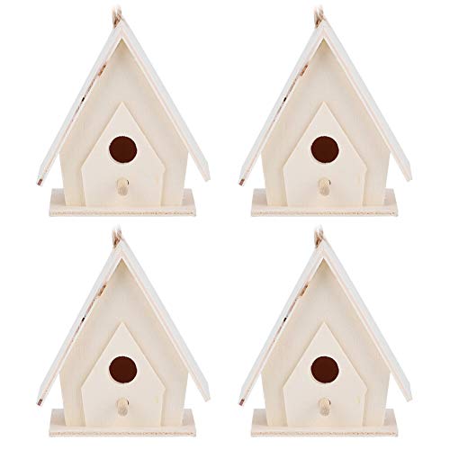 Buachois 4 Stück Mini Holz Vogelhaus 7 x 4 x 6,5 cm DIY Hängende Vogel Nistkasten Natur Massivholz Wetterfest Futterhaus Vogelfutterhaus für Finken und Gartenvögel Outdoor Dekoration von Buachois