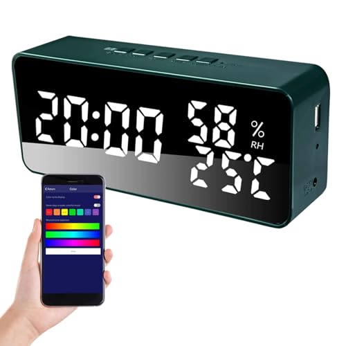 Buachois App Smart Wecker, Schlummerfunktion, einstellbare Helligkeit, Countdown-Funktion, 12/24-Stunden-Modus, Uhr, Datum, Temperatur, Luftfeuchtigkeit, elektronische Uhr (Dunkelgrün) von Buachois