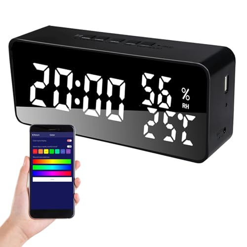 Buachois App Smart Wecker, Schlummerfunktion, einstellbare Helligkeit, Countdown-Funktion, 12/24-Stunden-Modus, Uhr, Datum, Temperatur, Luftfeuchtigkeit, elektronische Uhr (Schwarz) von Buachois
