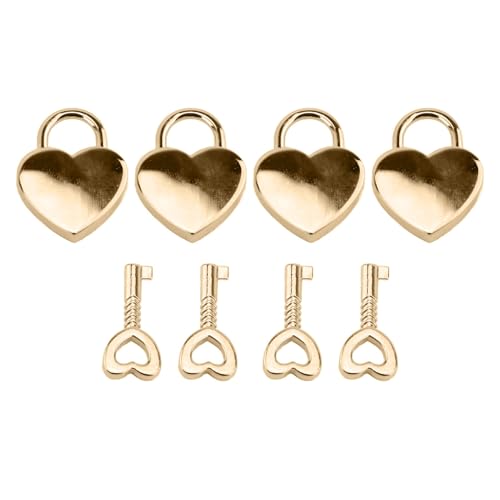 Buachois Herzförmiges Schloss, 4 Stcs herzförmige Vorhängeschlossschlüssel Set Gold Zink Legierung Padlock und Schlüssel für Treasure Chest Juwely Box Storage Locker Diary Book von Buachois