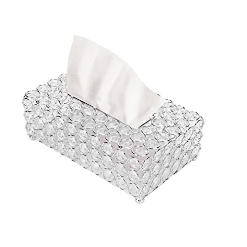 Kristall Komestikbox 22 × 13 × 8 cm Rechteckig Silber Deko Taschentuchbox, Metall Strasssteine Glitzer Kosmetiktücher Desktop Seidenpapier Tissue Box für Schlafzimmer Bad Wohnzimmer von Buachois