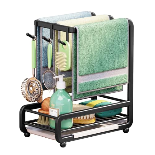 Buachois Küchenspüle Caddy Organizer, Kohlenstoffstahlwand oder Arbeitsplatte Waschbecken Caddy Schwammhalter mit abnehmbarem Tropfschale, Küchenspüle Organizer für Schwamm von Buachois