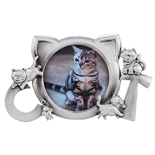 Buachois Metall Bilderrahmen Silber 8,5 x 12 cm Cartoon Katzen Hund Stil Foto Displayhalter mit Halterungen, Desktop Deko Fotorahmen für 3x3 Zoll Bilder, Haustier Fotos, Kunstdrucke(Katze) von Buachois