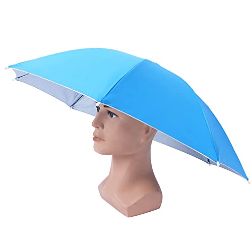 Buachois Regenschirm Hut, Sonnenschutz Winddichter Angelschirm Freihändige Regenschirmkappe Faltbarer Hut Regenschirm für Outdoor Angeln und Wandern(Blau) von Buachois