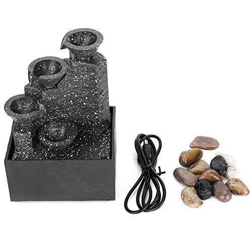 Buachois Schreibtisch Brunnen Deko Wasserfallbrunnen 17 x 8 x 12 cm 5V USB Netzteil 3 Schichten Kunstharz Mini Wasserfall Feng Shui Zimmerbrunnen mit Pumpe, ohne Batterien von Buachois