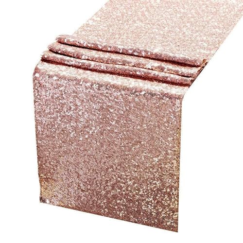 Tischläufer Pailletten Deko Tischmatten 300 x 30 cm Rechteckig Polyesterfaser Tischset, Fettdicht Auslaufsicher Tischdecke für Esszimmer Party Home Dekoration(Roségold) von Buachois