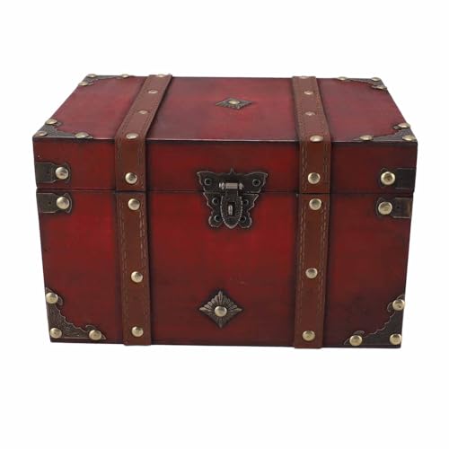 Buachois Vintage-Aufbewahrungsbox, dekorative Holzkiste mit Schloss, große, exquisite dekorative Schatzkiste für Halsketten und Ohrringe (Rot codiertes Schloss) von Buachois